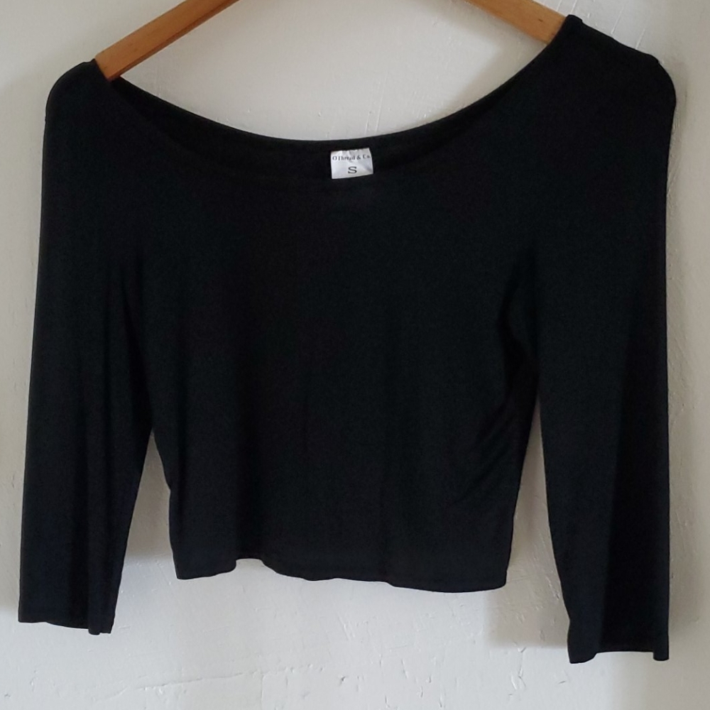 Crop Top Long Sleeve Solid Black